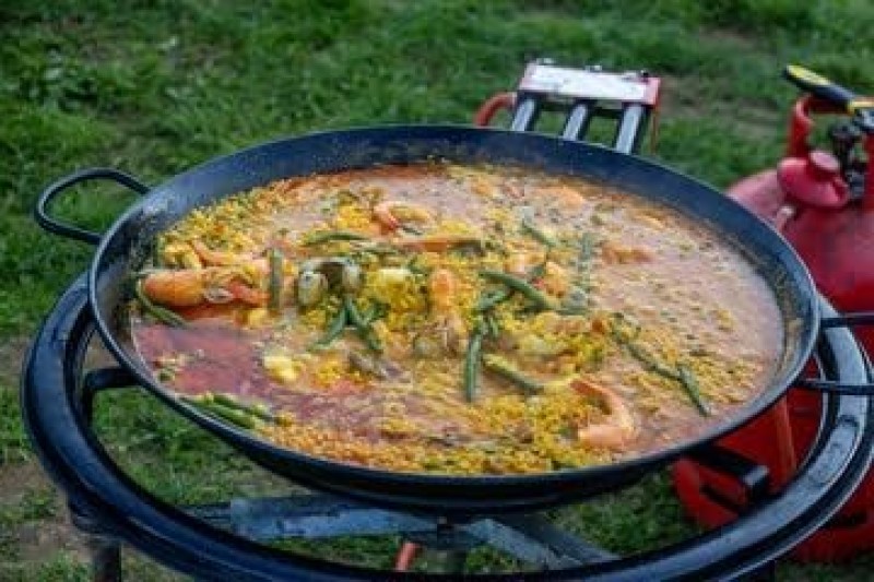 Paella-Kochset Grillpfanne (Eco-Set) mit Paella-Pfanne aus emailliertem Stahl 46 cm Gasbrenner 40 cm – 4