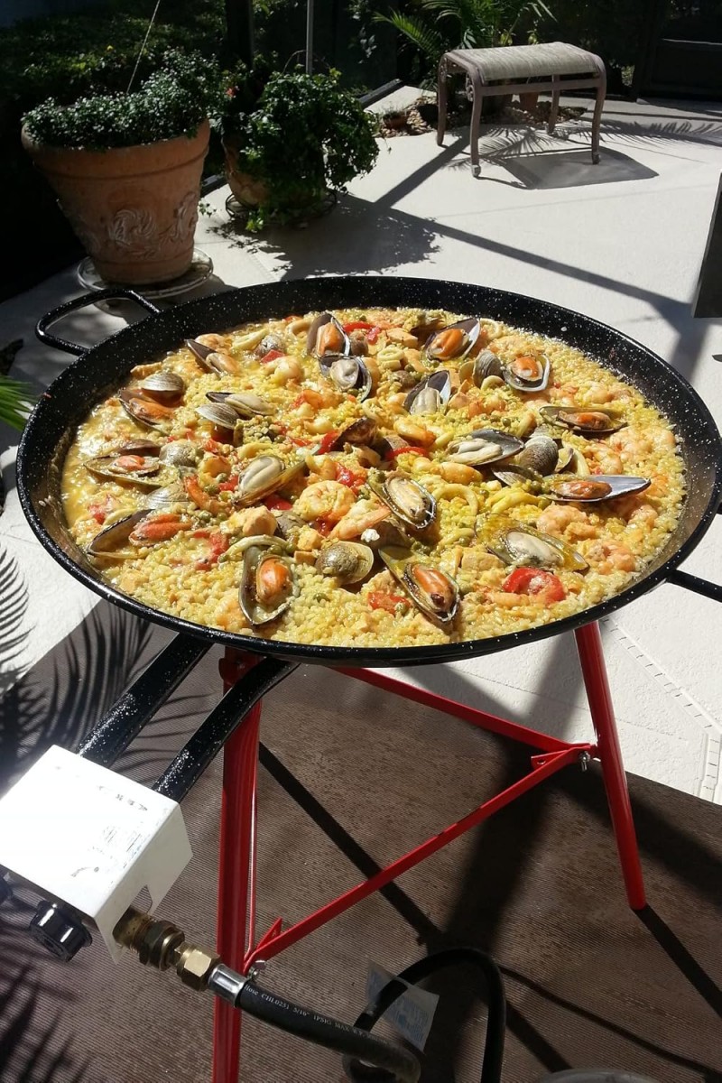 Paella-Kochset Grillpfanne (Eco-Set) mit Paella-Pfanne aus emailliertem Stahl 46 cm Gasbrenner 40 cm – Thumbnail 6