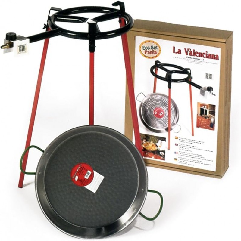 Paella-Pfanne Durchmesser 38 cm 3 rechteckige Standbeine Pfanne aus polierten Stahl 300 mm-Gasbrenne