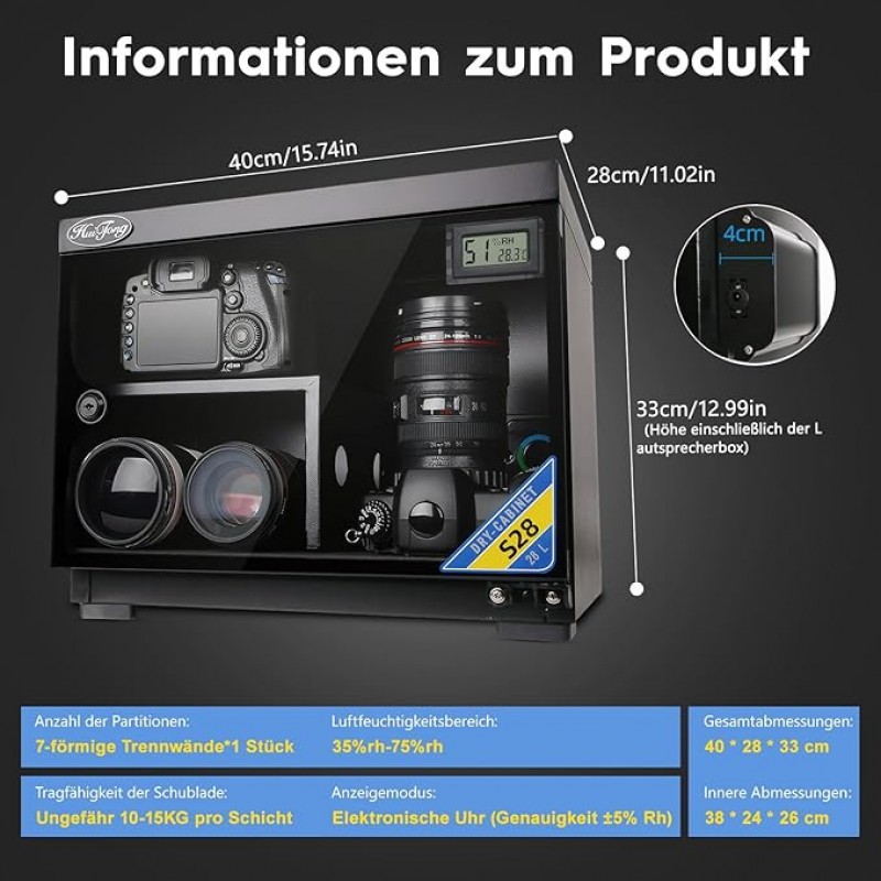 Kamera-Trockenschrank elektronischer Trockenschrank 28 L feuchtigkeitsdicht geräuscharm energiespar – 2