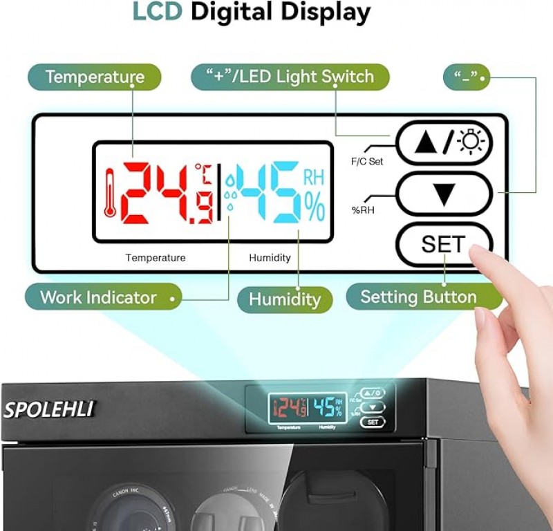 Elektronische Trockenbox Trockenschrank Luftentfeuchter 55 L Kamera Digital Control mit LED-Leuchten – 5