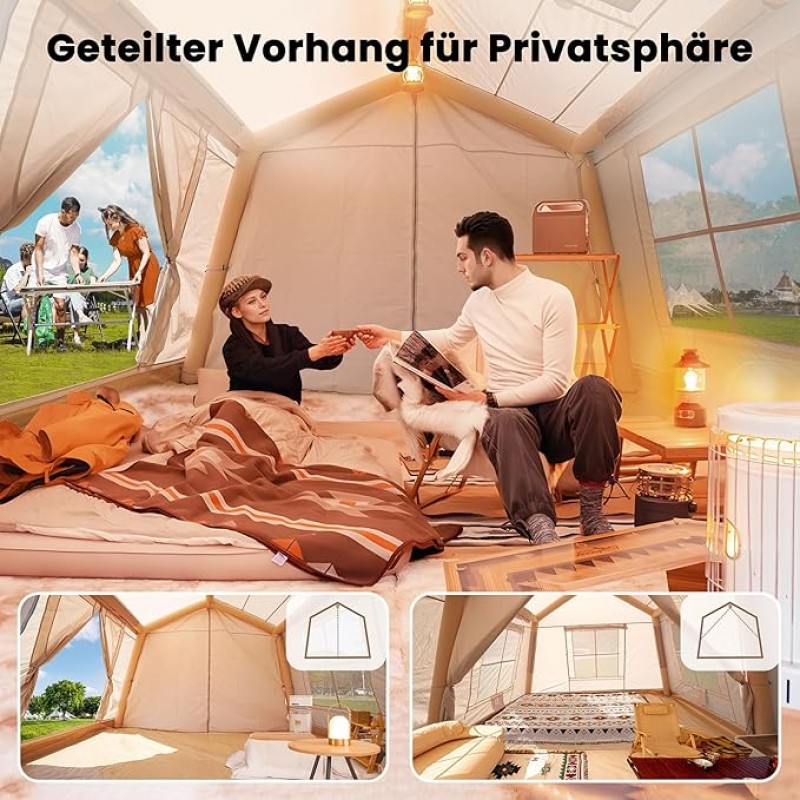 Zelt aufblasbar 8 Personen Camping Outdoor Campingzelt aufblasbares Glampingzelt wasserdicht – Thumbnail 6