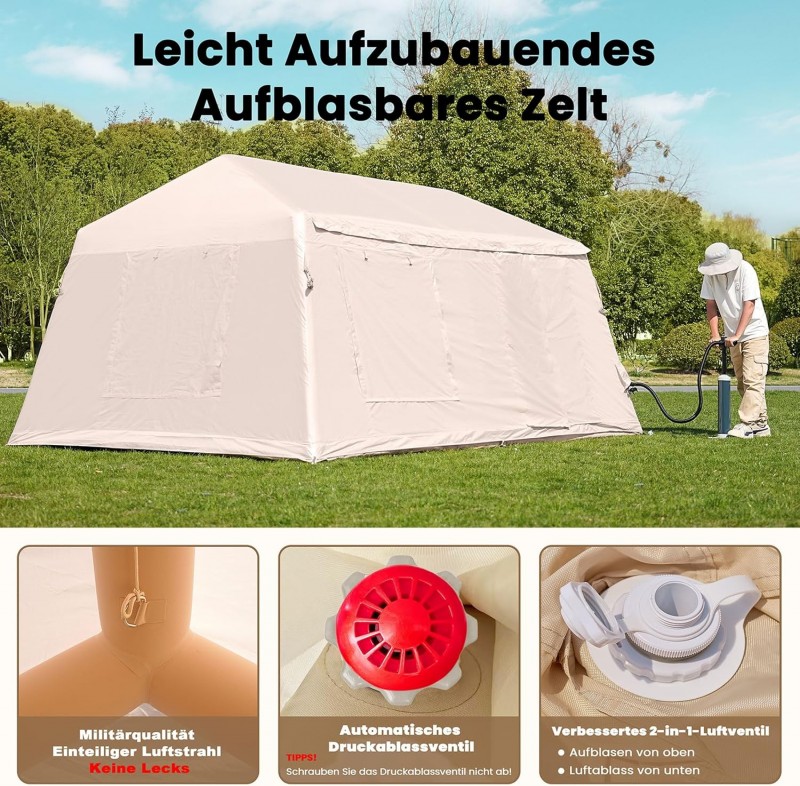 Zelt aufblasbar 8 Personen Camping Outdoor Campingzelt aufblasbares Glampingzelt wasserdicht – Thumbnail 7