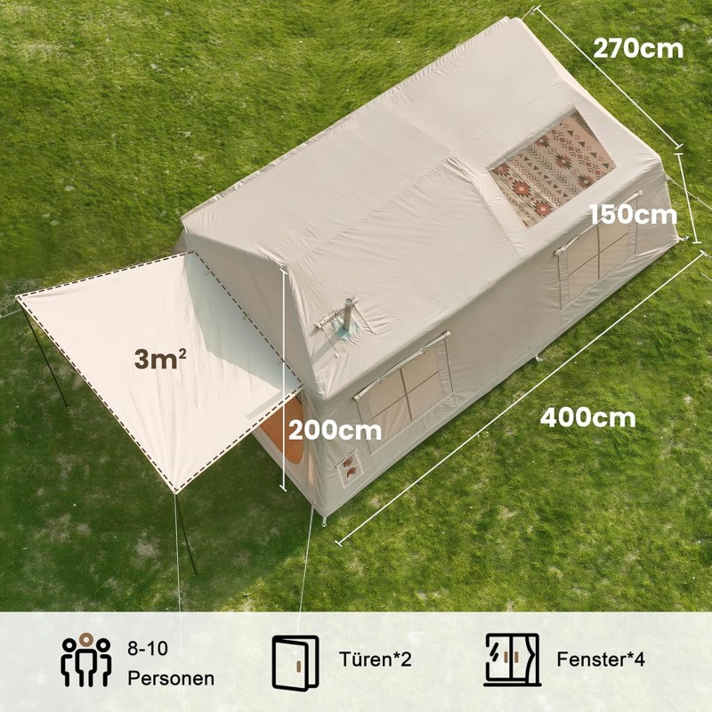 Zelt aufblasbar 8 Personen Camping Outdoor Campingzelt aufblasbares Glampingzelt wasserdicht – Thumbnail 8
