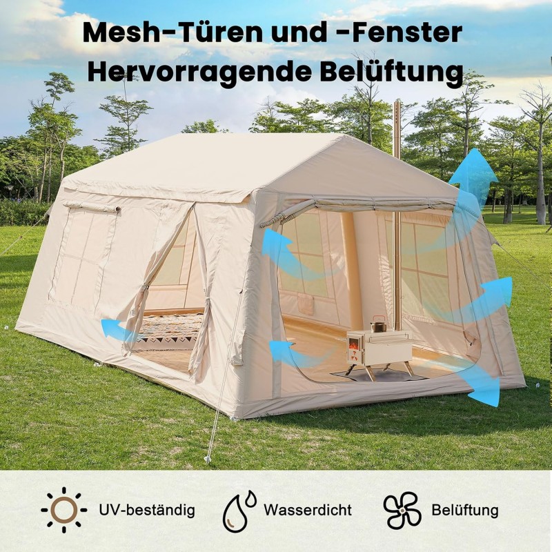 Zelt aufblasbar 8 Personen Camping Outdoor Campingzelt aufblasbares Glampingzelt wasserdicht – Thumbnail 9