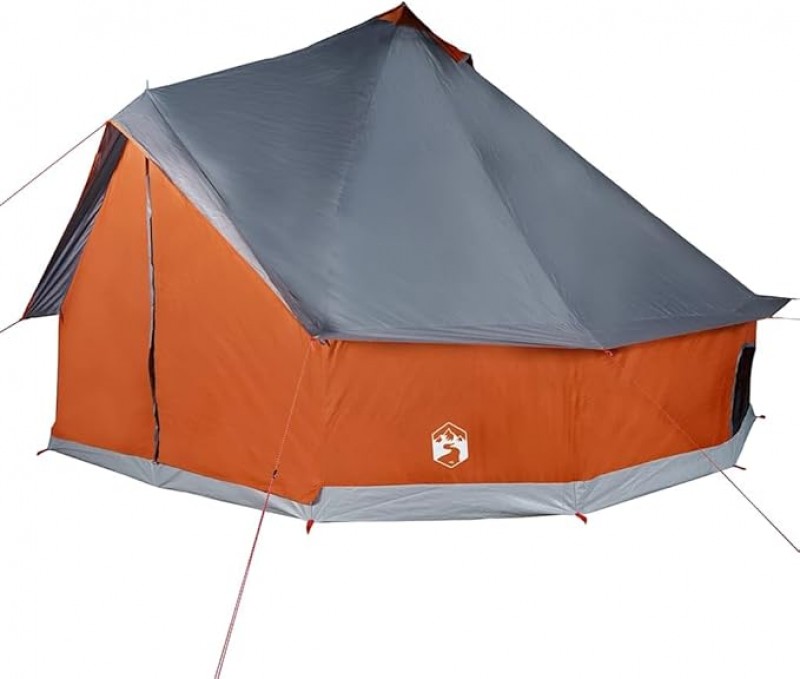 Tipi-Familienzelt 8 Personen Campingzelt Gruppenzelt Gartenzelt Zelt grau und orange wasserdicht – 3