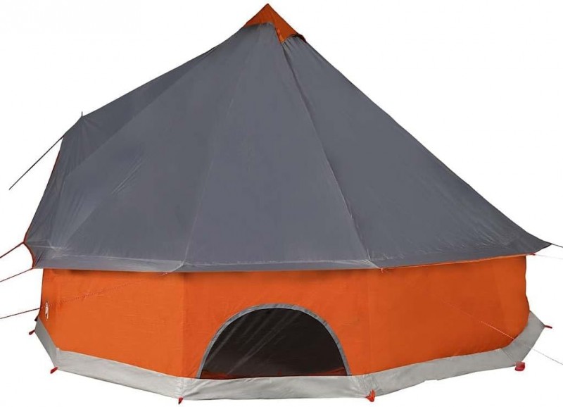 Tipi-Familienzelt 8 Personen Campingzelt Gruppenzelt Gartenzelt Zelt grau und orange wasserdicht – Thumbnail 7