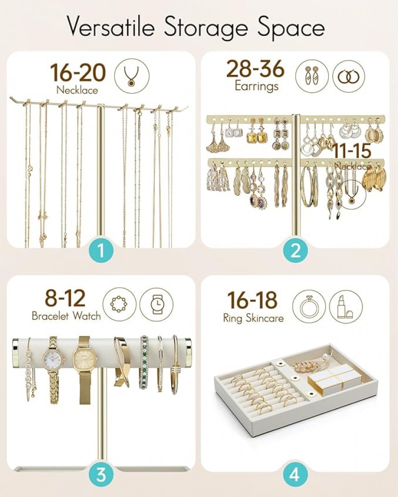 Schmuck Organizer 4 Etagen Schmuckständer Gold lederner Armbandhalter Schmuckaufbewahrung Display – 3