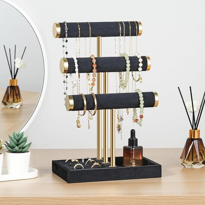 Schmuckständer Schmuck Organizer mit 3 Ebenen schwarz Armbänder abnehmbarer T-Steg Schmuck Ständer – 3