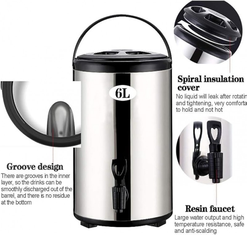 Suppenkessel isolierter Catering-Getränkespender Heißwasserspender Edelstahl mit Hahn 16 L Milchtee – 4