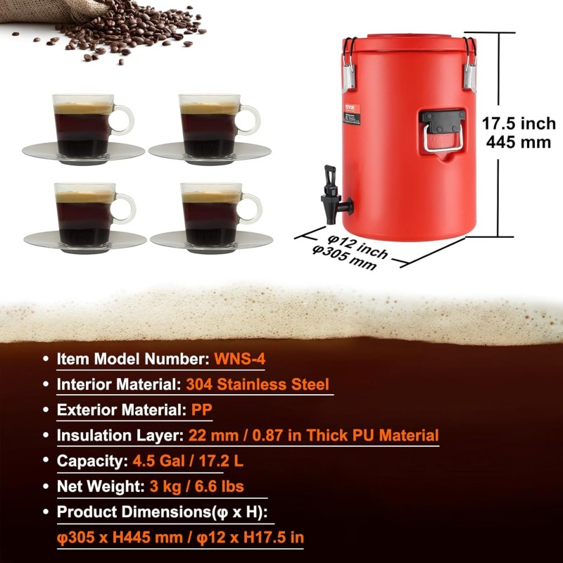 Wassertopf Isolierkanne Heißgetränkespender Kaltgetränkespender Getränkespender 17,2 L Edelstahl – Thumbnail 6