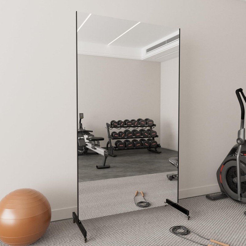 Ganzkörperspiegel 170 x 100 cm Spiegel Fitnessraum groß mit Rollen 360° drehbar Standspiegel Spiegel – 5