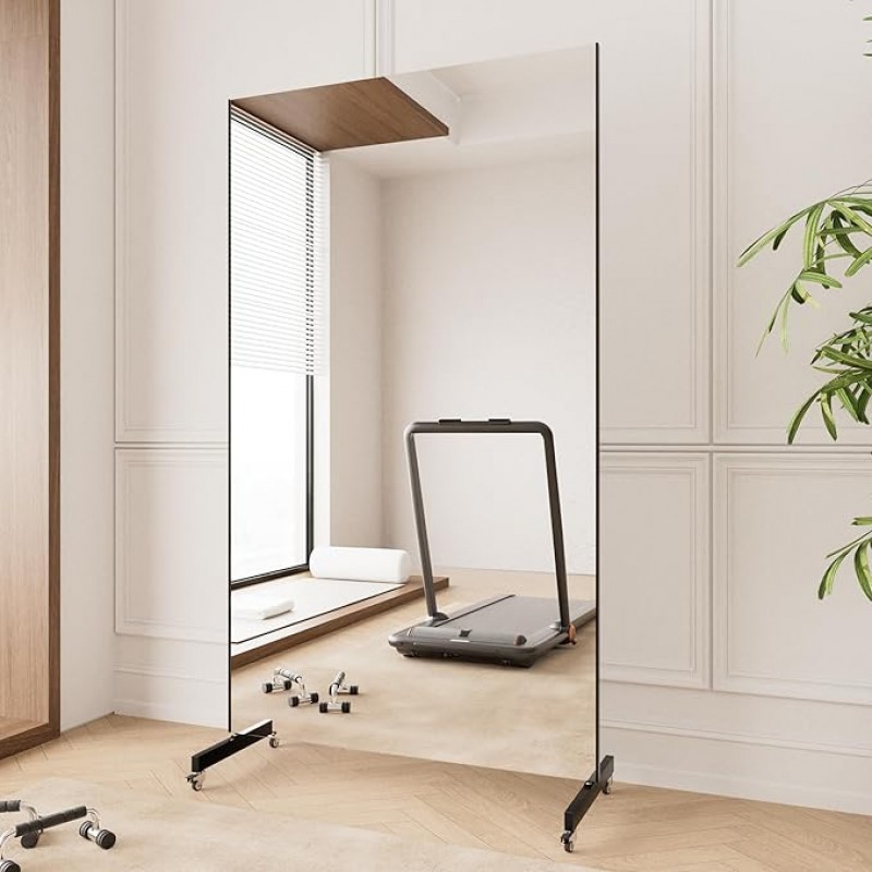 Ganzkörperspiegel 170 x 100 cm Spiegel Fitnessraum groß mit Rollen 360° drehbar Standspiegel Spiegel – 2