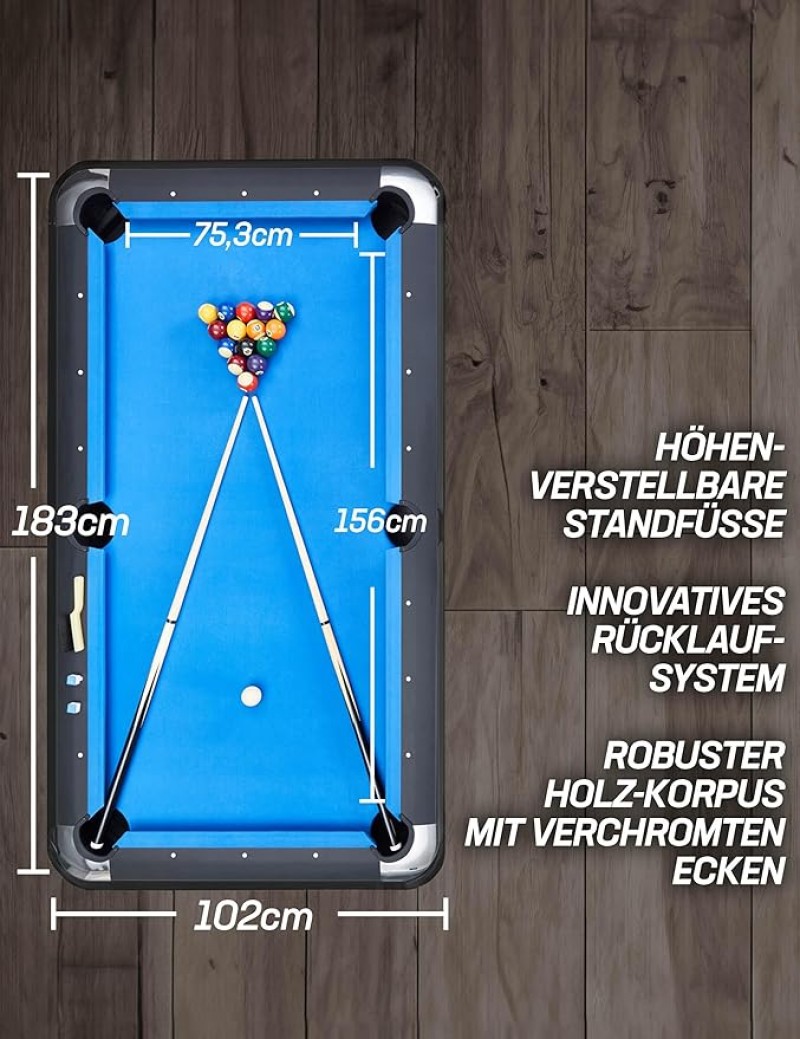 Pool Billard Billardtisch Tischbillard inkl. einem Satz Kugeln Aufbaudreieck 2 Queues mit Kreide – 2