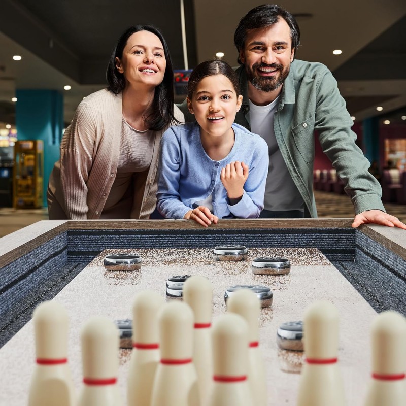 Bowlingset Shuffleboard-Tisch 9 Fuß Shuffleboard 2-in-1 Shuffleboard- und Bowling-Kombispielset – Thumbnail 6