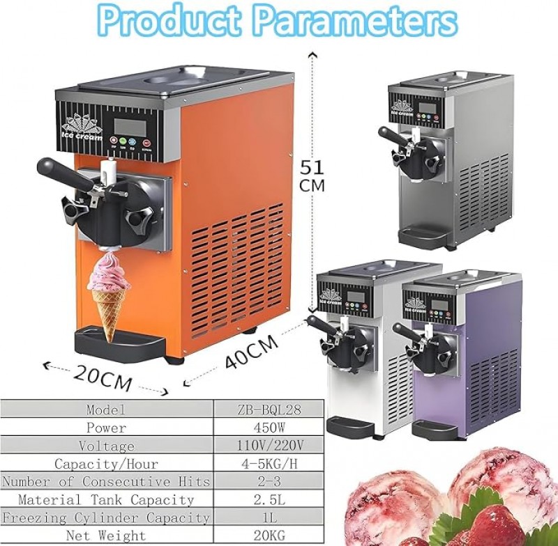 Eismaschine Softeismaschine 450 W 4–5 kg/h Leistung vertikale mit Selbstreinigung LCD-Display – 2