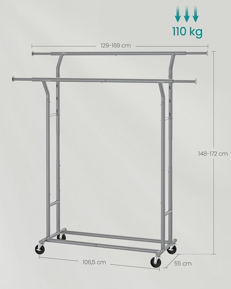 Garderobe Kleiderständer auf Rollen Garderobenständer Metall Garderobenstange Kleiderstange – 4