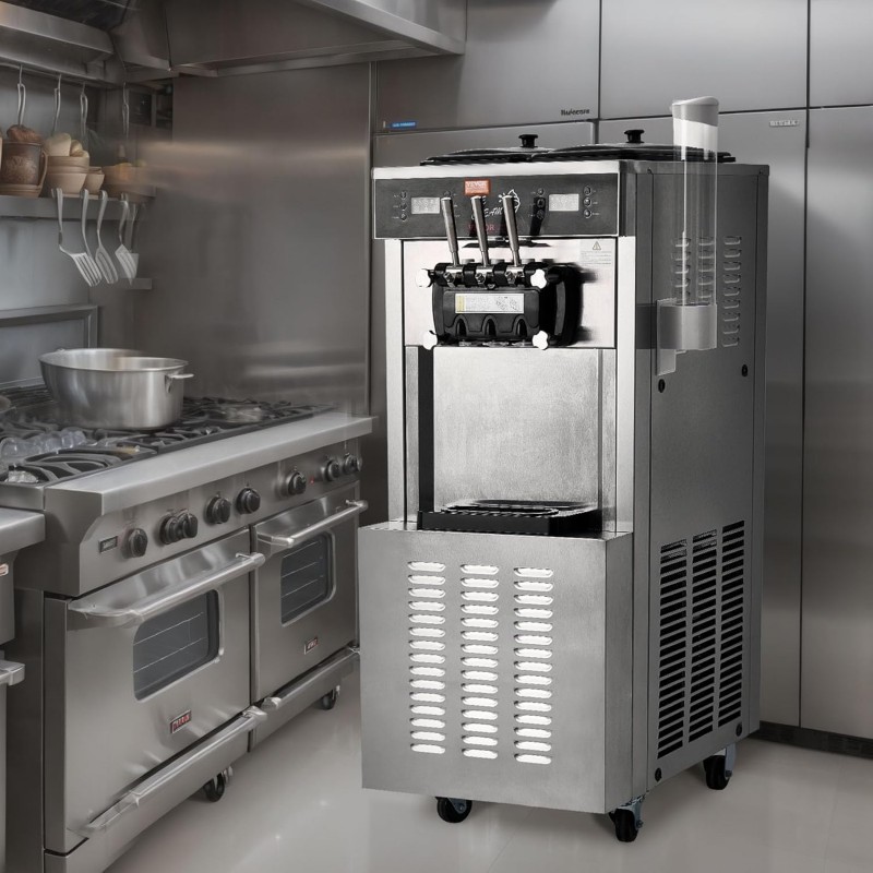Kommerzielle Eismaschine Softeismaschine 34–44 L/h Leistung 1850W freistehend 3 Geschmacksrichtungen – 2