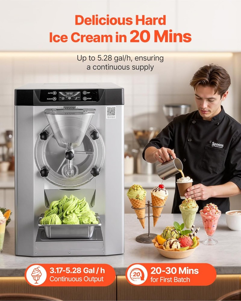 Eiscrememaschine gewerblich Eismaschine Bällcheneis 2000 W 12–20 L/h Tischgerät Gelato 6 L Edelstahl – 3