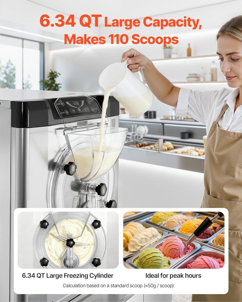 Eiscrememaschine gewerblich Eismaschine Bällcheneis 2000 W 12–20 L/h Tischgerät Gelato 6 L Edelstahl – 4