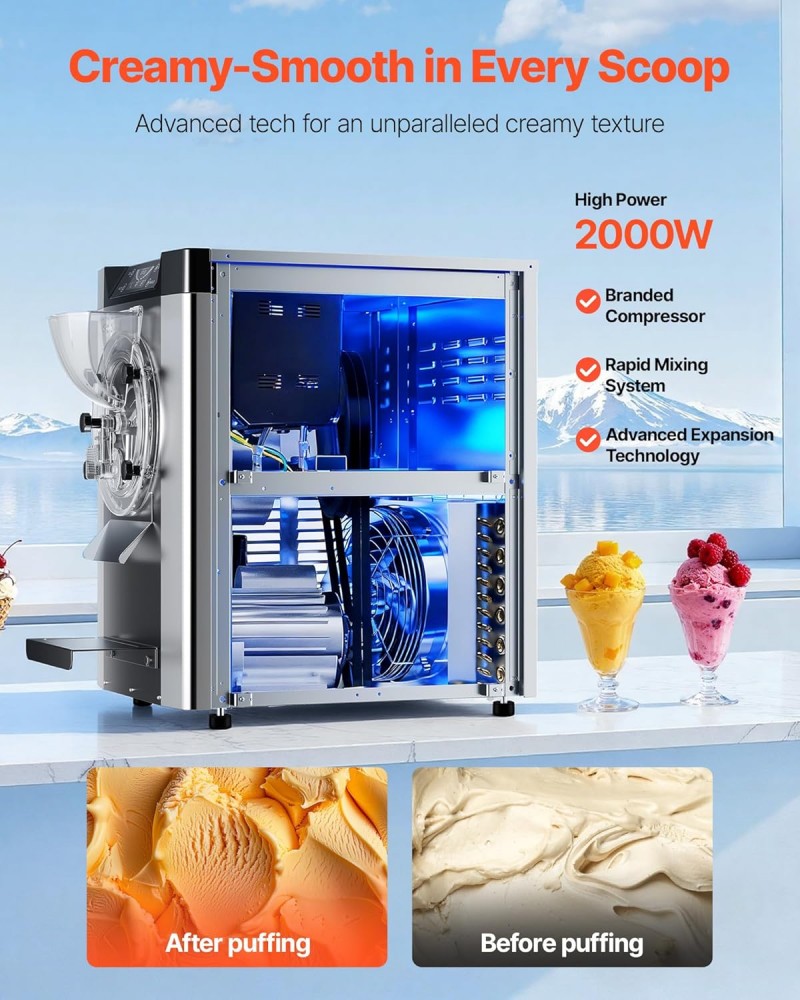 Eiscrememaschine gewerblich Eismaschine Bällcheneis 2000 W 12–20 L/h Tischgerät Gelato 6 L Edelstahl – 5