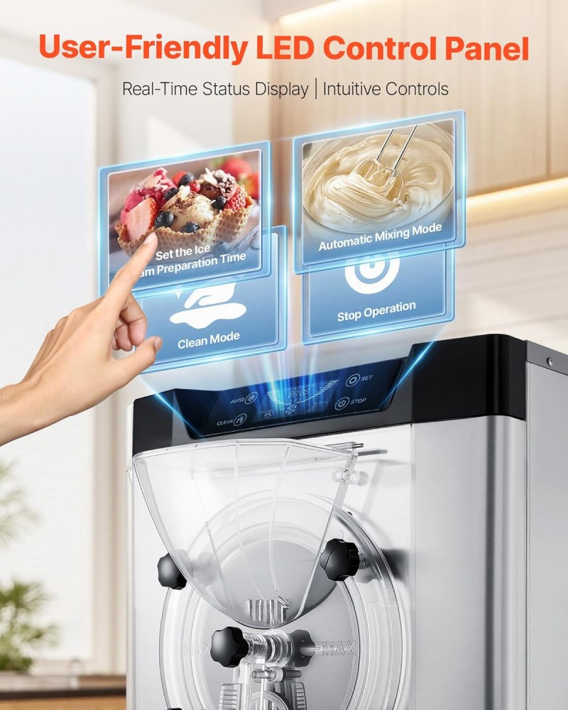 Eiscrememaschine gewerblich Eismaschine Bällcheneis 2000 W 12–20 L/h Tischgerät Gelato 6 L Edelstahl – Thumbnail 6