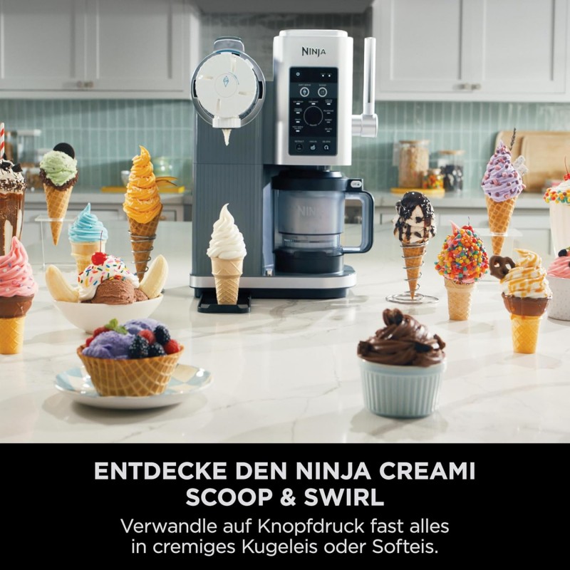 Swirl Eismaschine CREAMi Scoop & Swirl Softeismaschine 2 Behälter 12 Funktionen Eiscreme Softeis – 2
