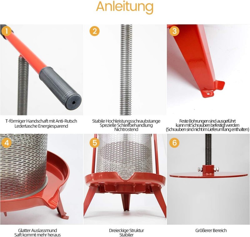 Obstpresse Apfelpresse Weinpresse Saftpresse Traubenpresse Beerenpresse 14 L aus Edelstahl – 4