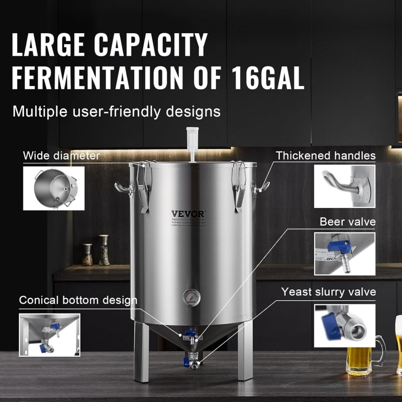 Braueimer Bierbrauanlage Bierbraugerät Kessel aus Edelstahl 60 L Bierfermenter Fermenter zum Brauen – Thumbnail 7