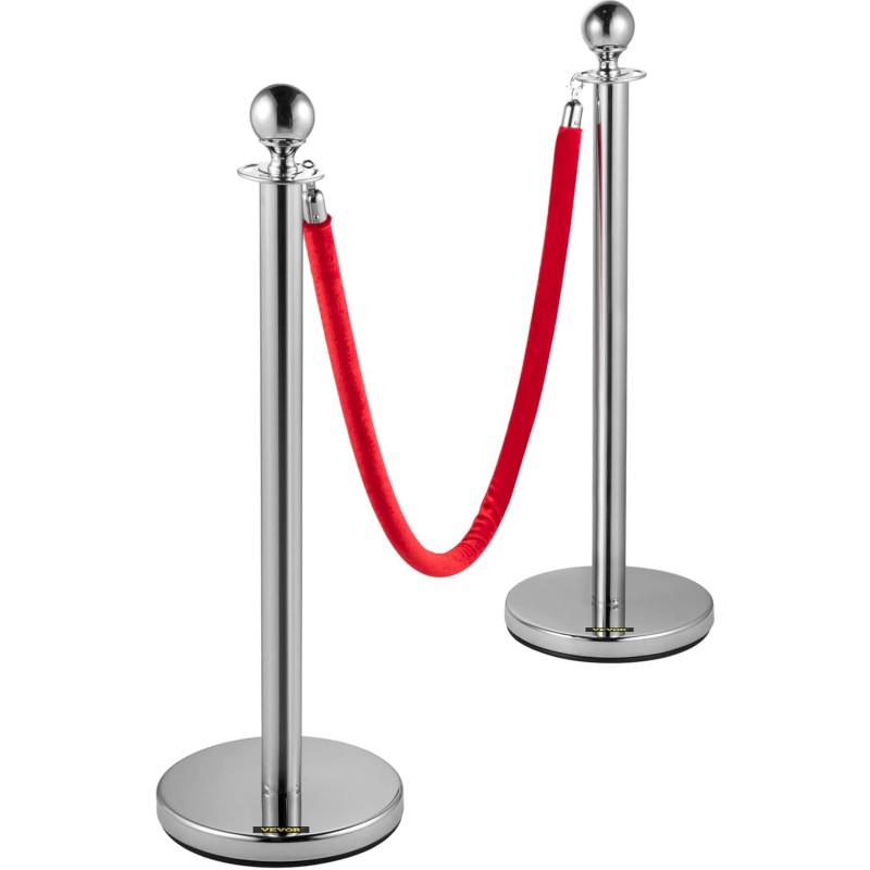 Control Barriers Edelstahl Absperrpfosten Seil Abgrenzungsständer Kugelkopf 3 Rote Samtseile Silber – Thumbnail 6