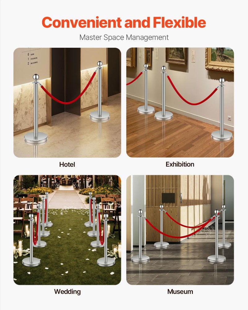 Absperrpfosten silbern Absperrung Personenleitsystem 6 Stk. zur Steuerung von Menschenmengen – 5