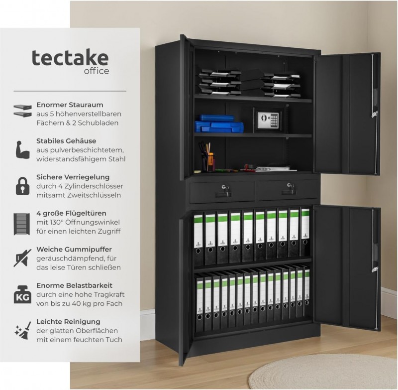 Aktenschrank Mehrzweckschrank Messeschrank Stahl Allzweckschrank abschließbar 2 Schrankabteilen – 4