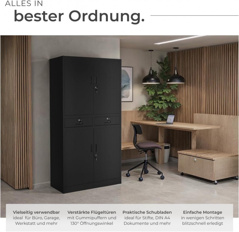 Aktenschrank Mehrzweckschrank Messeschrank Stahl Allzweckschrank abschließbar 2 Schrankabteilen – 5