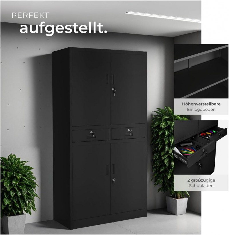 Aktenschrank Mehrzweckschrank Messeschrank Stahl Allzweckschrank abschließbar 2 Schrankabteilen – Thumbnail 6