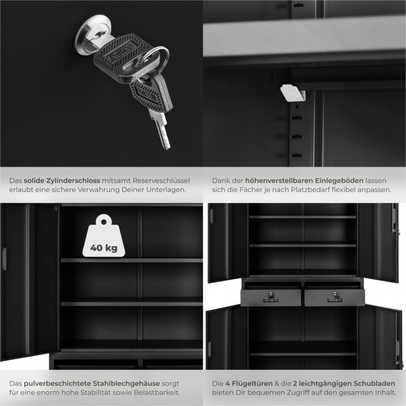 Aktenschrank Mehrzweckschrank Messeschrank Stahl Allzweckschrank abschließbar 2 Schrankabteilen – Thumbnail 7