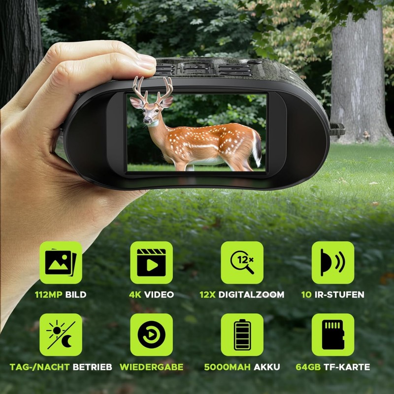 Nachtsichtkamera Nachtsichtgerät 112 MP 4K Jagd 400 m 12X Digitalzoom & 5000 mAh wiederaufladbare – 2