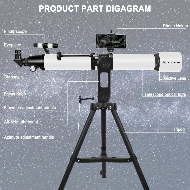 Refraktor Astronomieteleskop Teleskop 1000 mm Brennweite und 90 mm Öffnung hochpräzise Einstellung – 3