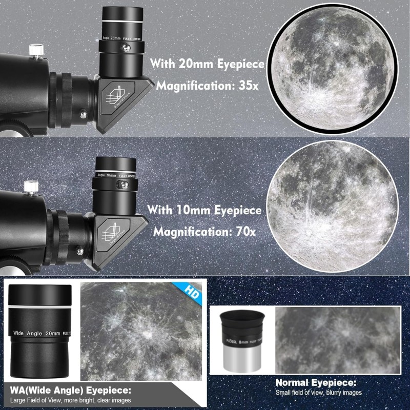 Refraktor Astronomieteleskop Teleskop 1000 mm Brennweite und 90 mm Öffnung hochpräzise Einstellung – Thumbnail 6
