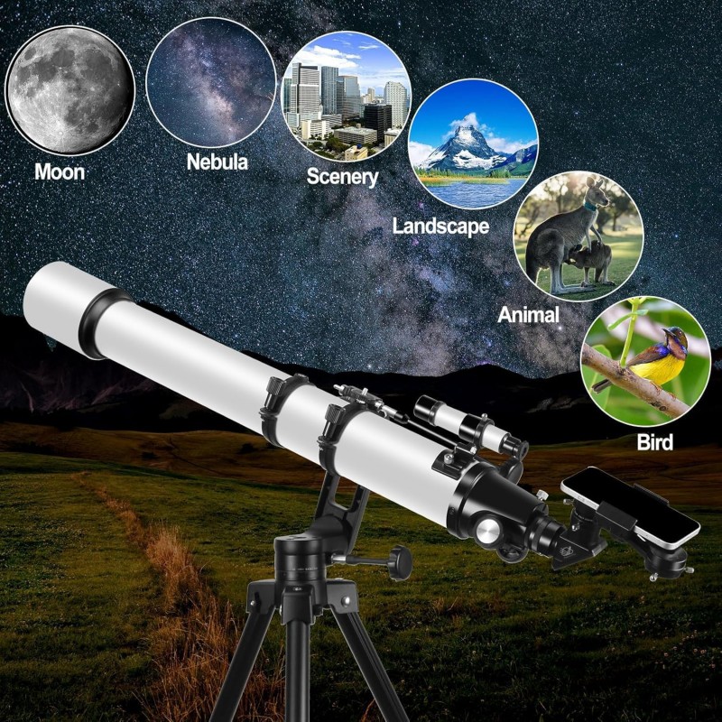 Refraktor Astronomieteleskop Teleskop 1000 mm Brennweite und 90 mm Öffnung hochpräzise Einstellung – Thumbnail 7