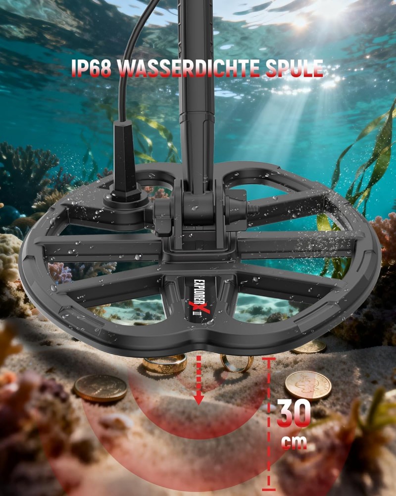 Metalldetektor Goldsuchgerät Metallsuchgerät Suchgerät Bodenmetallsucher Profi wasserdicht Doppel-D – Thumbnail 9