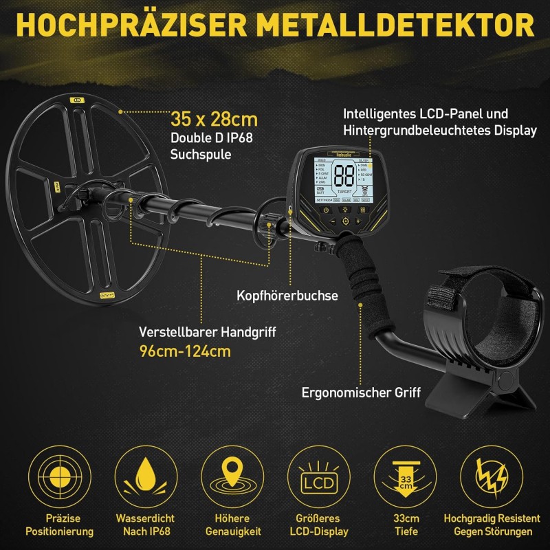 Goldsucher 14 Zoll Metalldetektor Goldsuchgerät Metallsuchgerät Suchgerät Bodenmetallsucher wasserd – Thumbnail 6