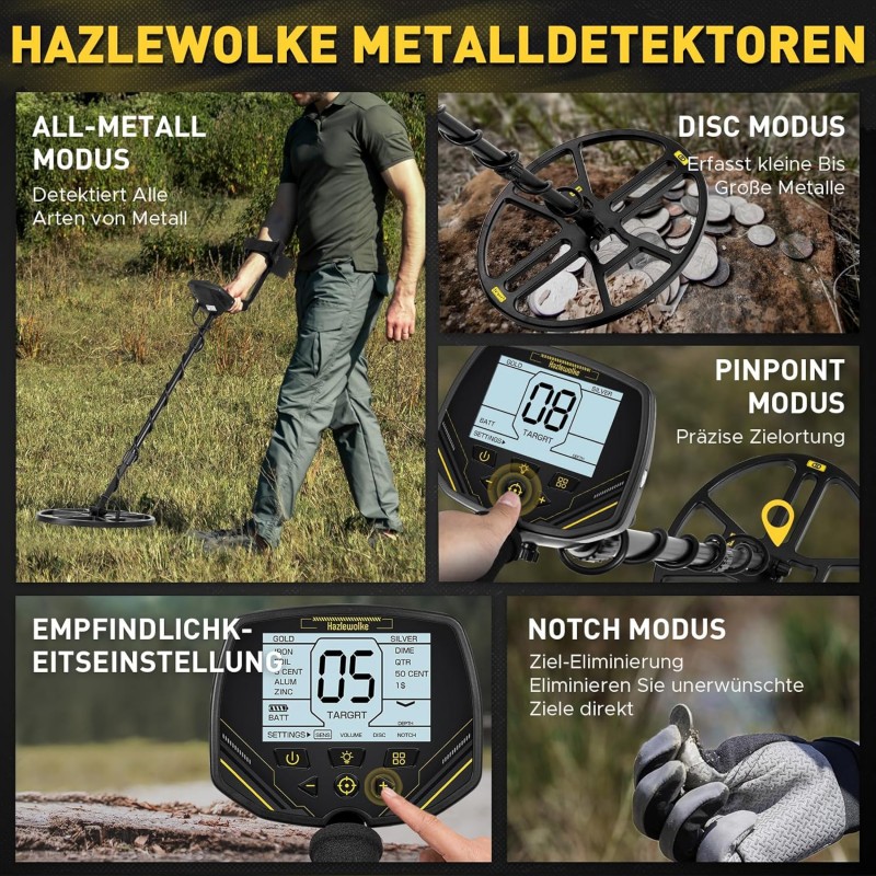 Goldsucher 14 Zoll Metalldetektor Goldsuchgerät Metallsuchgerät Suchgerät Bodenmetallsucher wasserd – Thumbnail 7