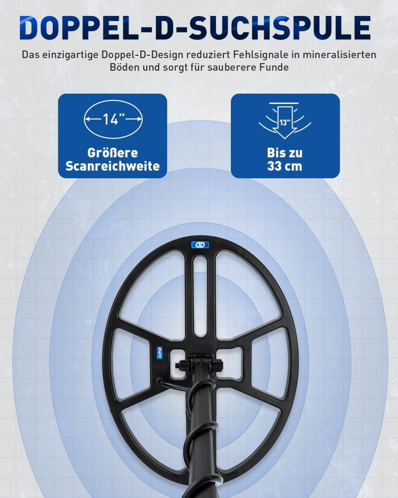 Detektor Metalldetektor Professional 14“ Metallsucher wasserdichter &amp; breiter Scanbereich DD-Suche – 3