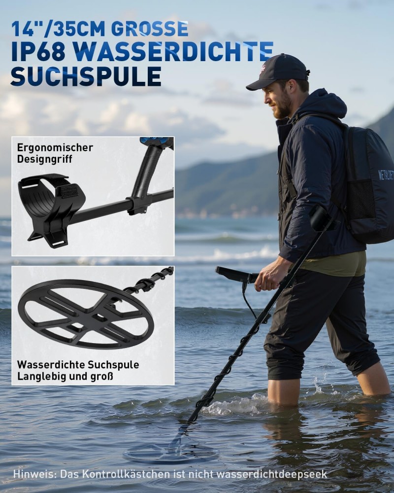 Detektor Metalldetektor Professional 14“ Metallsucher wasserdichter &amp; breiter Scanbereich DD-Suche – Thumbnail 8