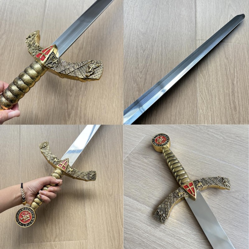 Ritterschwert Ritter-Schwert 108 cm mittelalterlich mit rotem Kreuz Edelstahl mit Scheide Cosplay – Thumbnail 6
