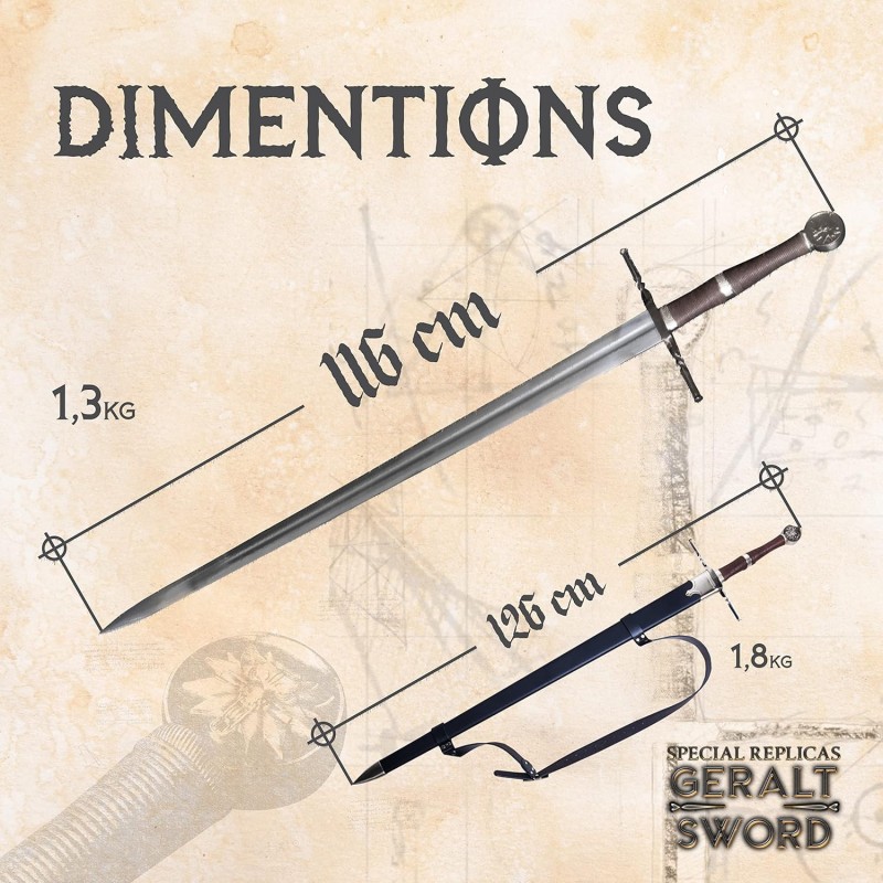 Schwert Minischwert Ritterschwert scharf  Stahl mit Scheide inspiriert von The Wittcherr Requisite – Thumbnail 6