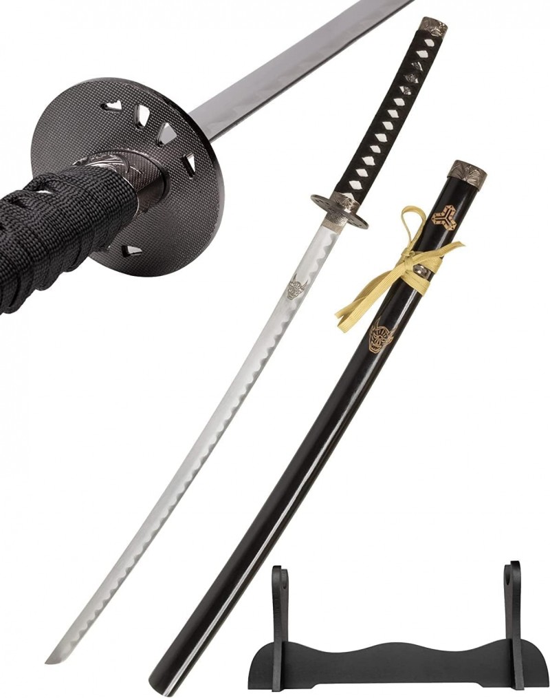 Katana Schwert echt Metall Samurai Schwert Stahl als Anime Deko japanisches Schwert mit Ständer – 4