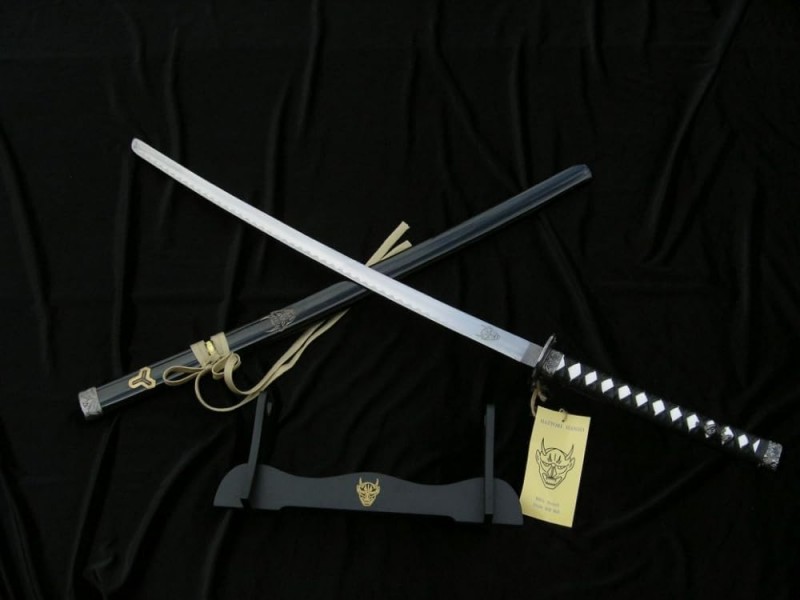 Katana Schwert echt Metall Samurai Schwert Stahl als Anime Deko japanisches Schwert mit Ständer – Thumbnail 6