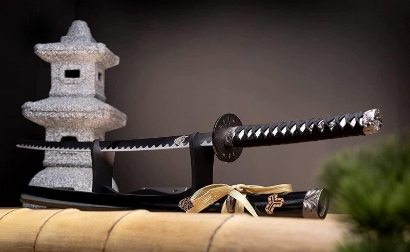 Katana Schwert echt Metall Samurai Schwert Stahl als Anime Deko japanisches Schwert mit Ständer