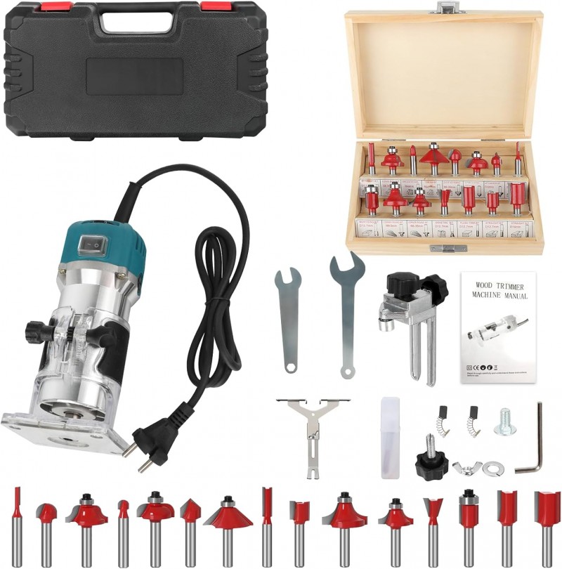 Holzfräse Oberfräse Electric Fräsmaschine Kantenfräse Handpalmenfräse mit Koffer 800 W 330000 R/min – Thumbnail 6